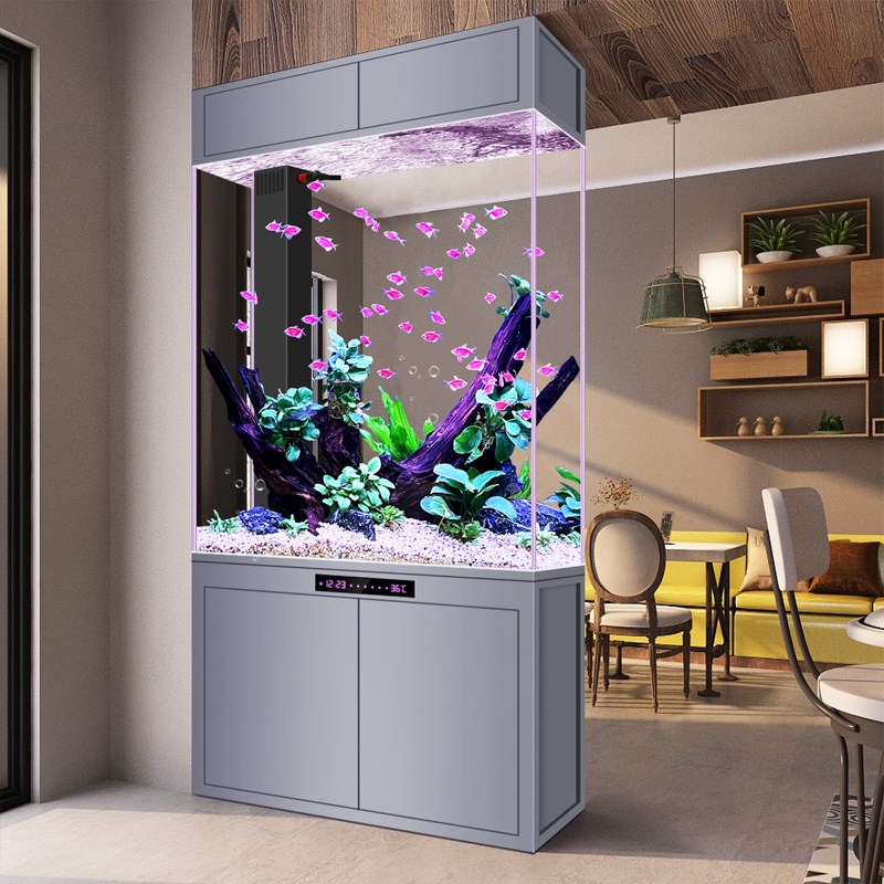 鱼缸屏风玄关隔断柜入户门客厅落地生态水族箱底滤大型超白玻璃缸