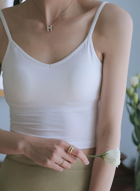 白色吊带女内搭打底内衣潮夏外穿带胸垫一体黑色抹胸美背背心夏季