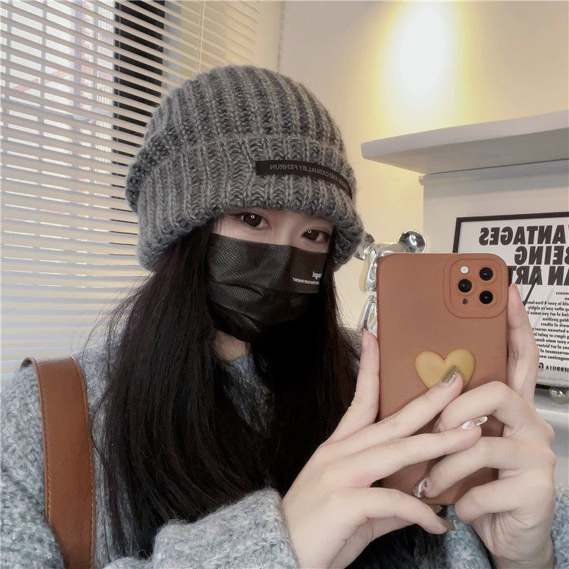 2022韩版时尚灰色大头围宽松毛线帽男女秋冬百搭护耳显脸小针织帽