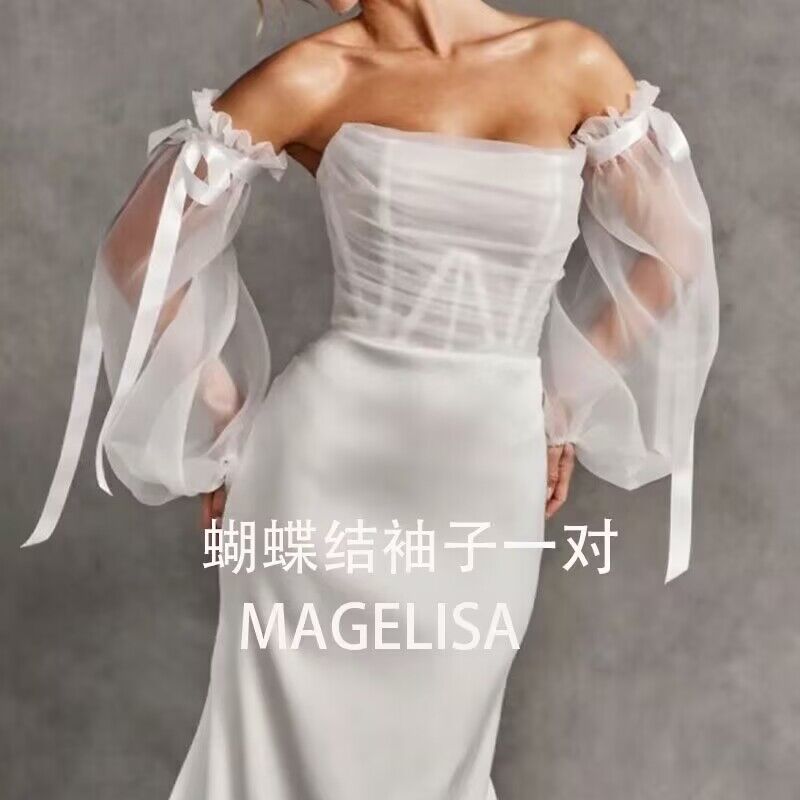 婚纱手套长款网纱白色抹胸婚纱礼服遮手臂手袖臂袖拍照新娘手套
