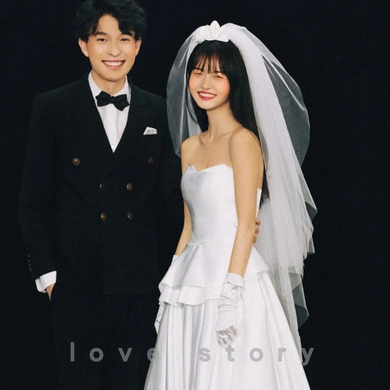 2021新款韩式新娘结婚头纱头饰超仙森系写真婚纱旅拍双层拍照配饰