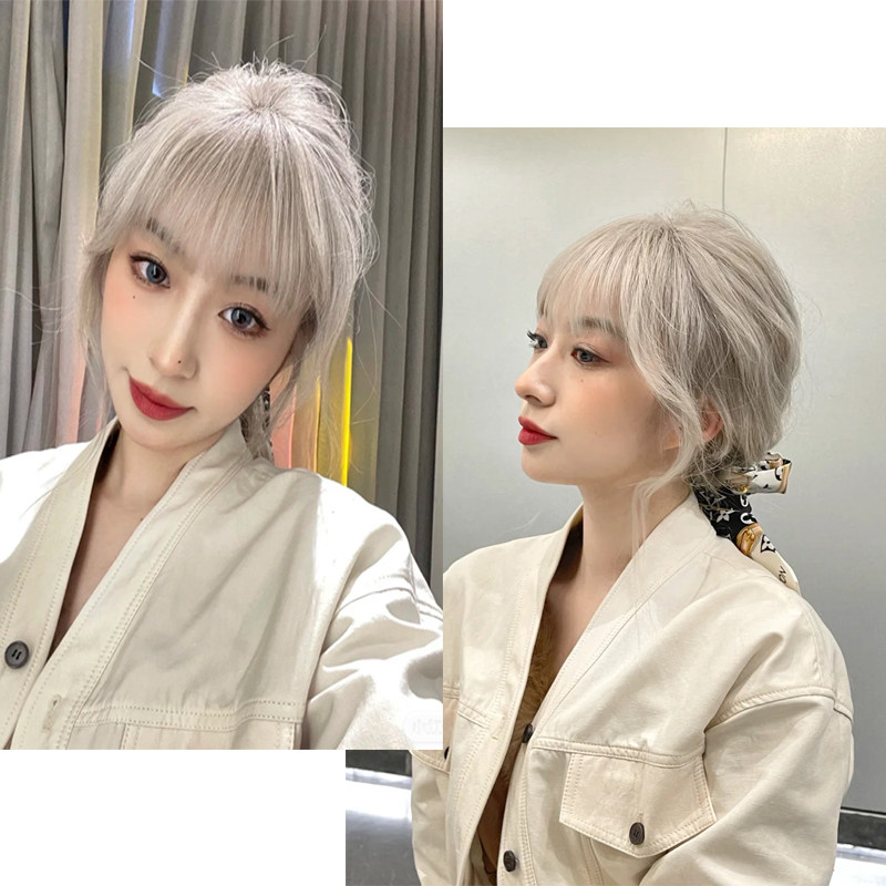 假发片女浅亚麻灰一片式长直发无痕隐形接长发银灰色接发贴发片
