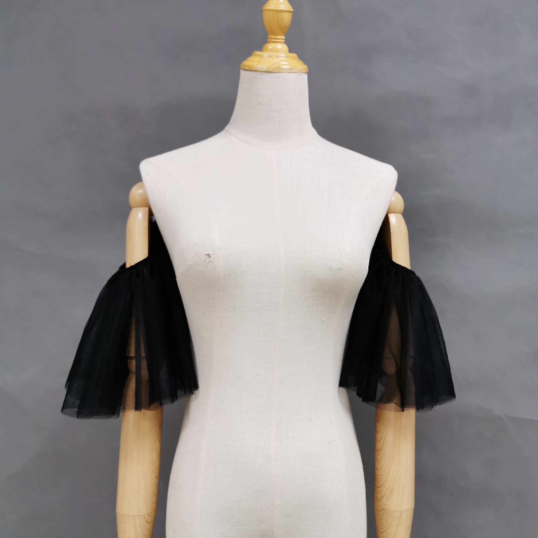 新款婚纱袖子抹胸婚纱礼服配饰可拆卸松紧软纱黑色袖子多层手臂套