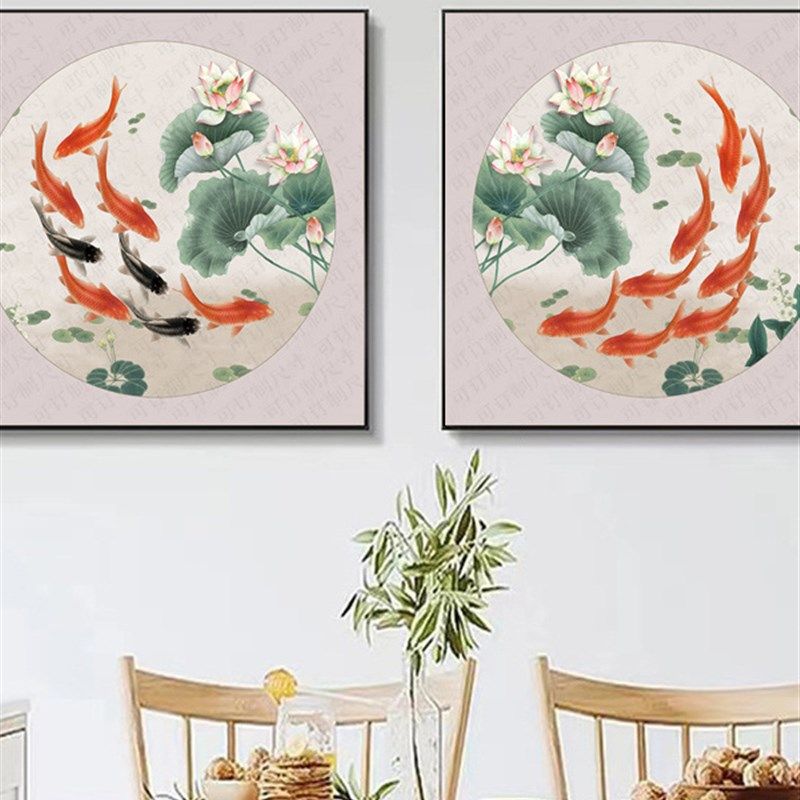 八鱼图招财鲤新中式装饰画餐厅墙面玄关挂画饭厅壁画八条鱼装饰画,家居饰品,现代装饰画,淘宝优惠券,粉丝福利购,淘宝优惠卷