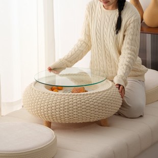 飘窗小桌阳台迷你小茶桌三件套A小型茶台榻榻米地台桌奶油风小桌