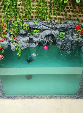 大型免换水全景鱼池假山流水景观阳台庭院生态鱼缸摆件
