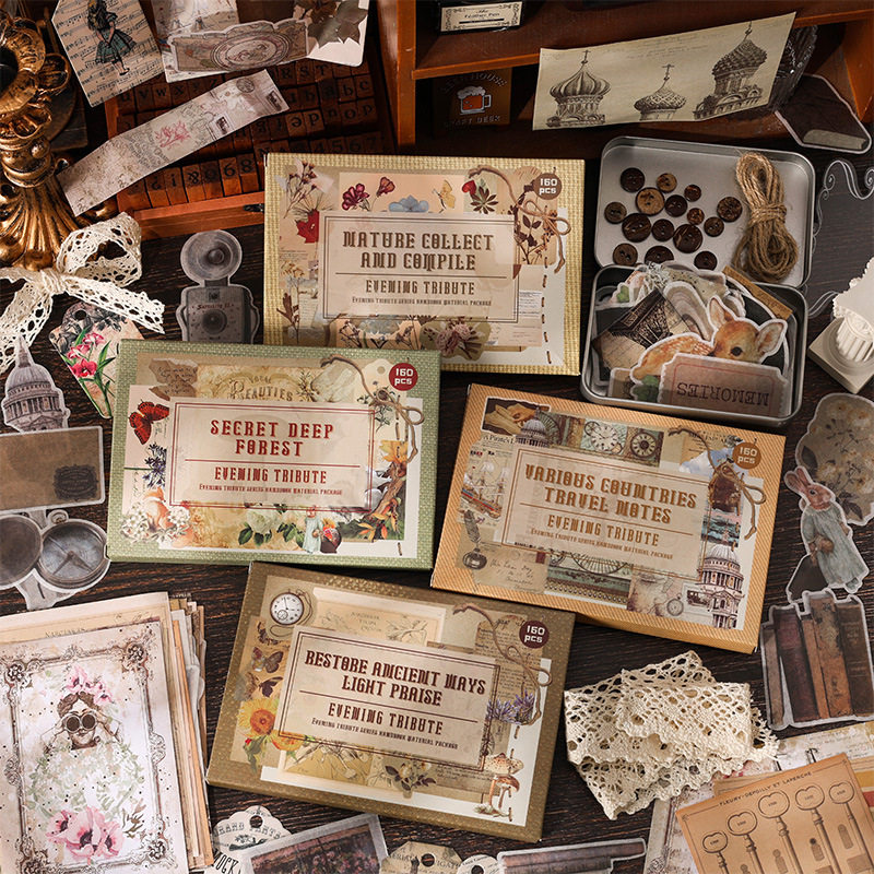 多种材质手账素材包蕾丝复古报纸手帐装饰拼贴打底背Z景纸素材纸