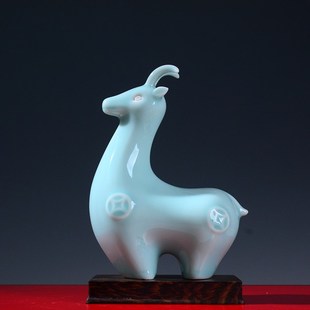 天兰色陶瓷羊招财十二12生肖摆件鼠牛虎兔龙蛇马羊猴鸡狗猪工艺品