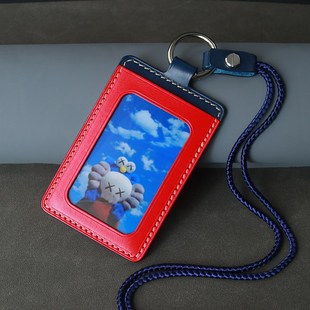 小众高颜值饭卡挂脖工作牌胸牌卡套两卡位真皮员S工工牌羊城通校