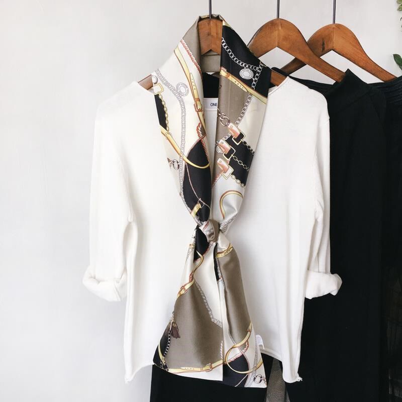 韩国新夏GOW款窄细条小丝巾女春秋季百搭巾领巾围时尚装饰长飘带