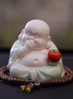 柿柿如意汽车摆件高档陶瓷车内饰品男士个性网红车载女笑佛车弥勒