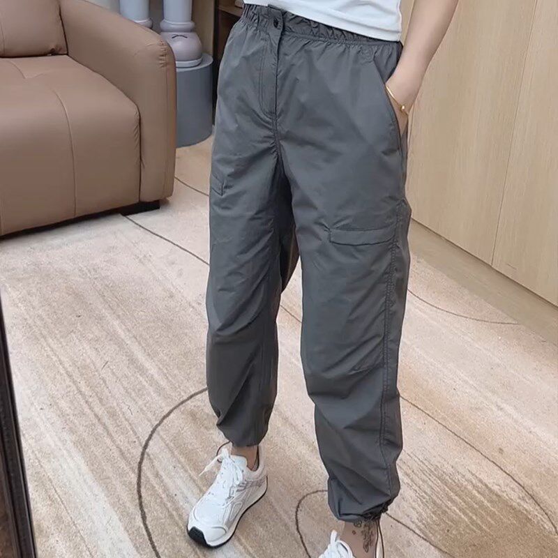大码高腰薄款速干裤女2025夏季宽松显瘦九分束脚裤胖mm百搭休闲裤