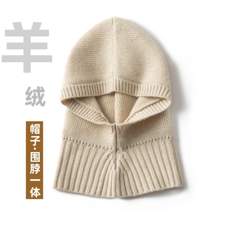 秋冬100%山羊绒围巾帽子一体百搭休闲两用披肩针织连帽围脖女加厚