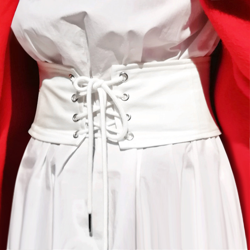 可定制 小众简约百搭束腰腰带复古宽高腰腰封绑带装饰白色配裙子
