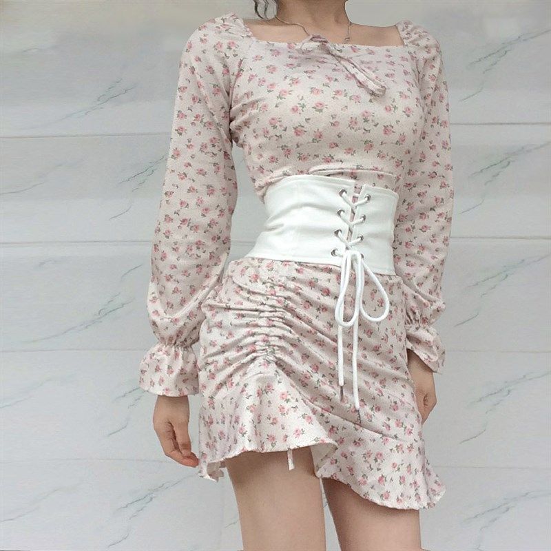 可定制 法式简约百搭束腰腰带复古宽高腰腰封绑带装饰白色配裙子