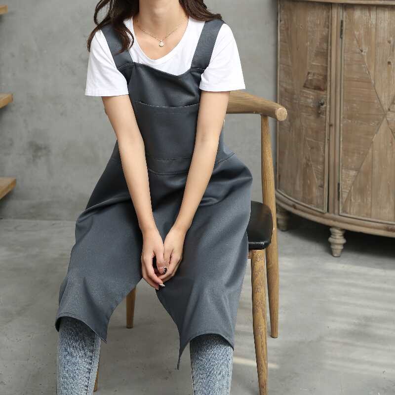 开叉时尚工作服陶艺专用美甲店商用餐饮logo长款烘焙背带坎肩围裙
