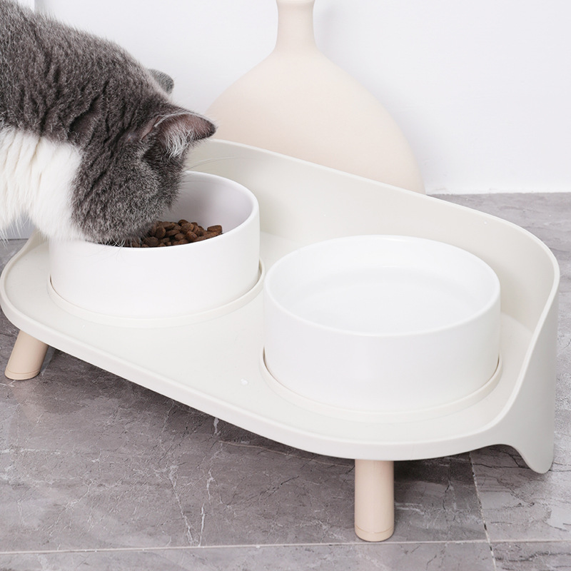 猫碗双碗狗碗猫食盆宠物碗高脚碗陶瓷碗骨瓷月半可调节水碗