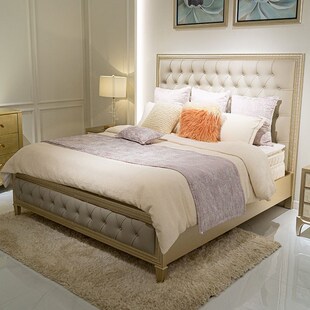 璞博家具 美式轻奢真p皮床实木婚床高端别墅现代简约拉扣双人床