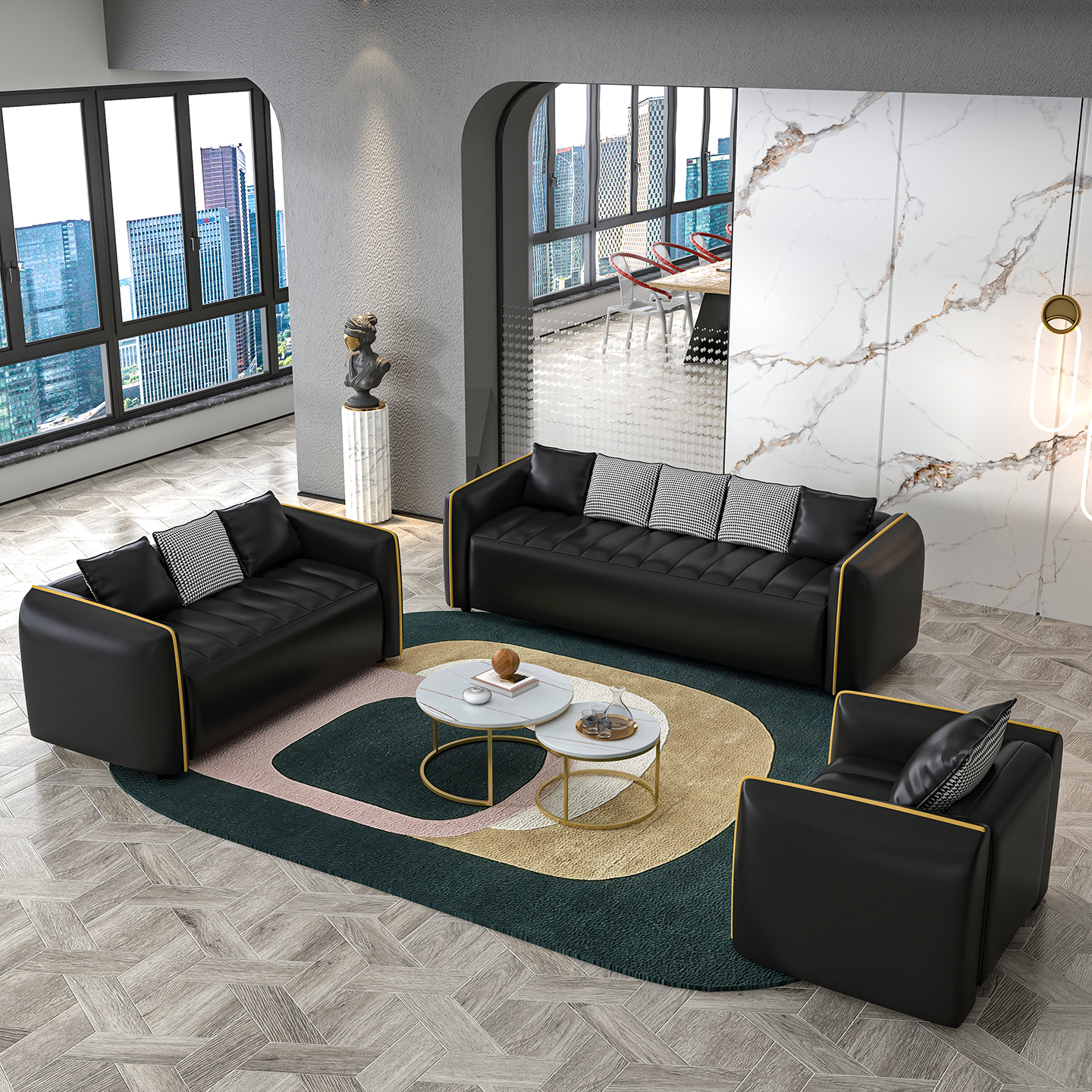 新款高级感皮质沙发轻奢直排沙发