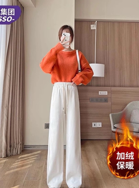 唐狮集团DESSO秋冬雪尼尔阔腿裤高腰宽松百搭显瘦垂感加绒阔腿裤