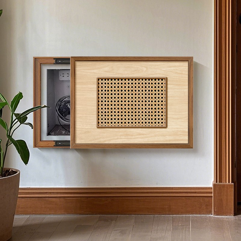 原木风弱电表箱装饰画20新款藤编遮挡画光纤盒多媒体箱遮丑挂画