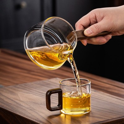 公道杯侧把木把玻璃泡茶分茶器2025新款家用耐高温功夫茶器具