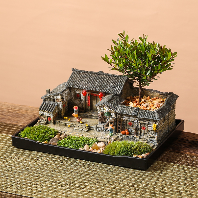 农家小院摆件复古建筑模型酒柜茶台茶桌茶室家居装饰客栈农家乐