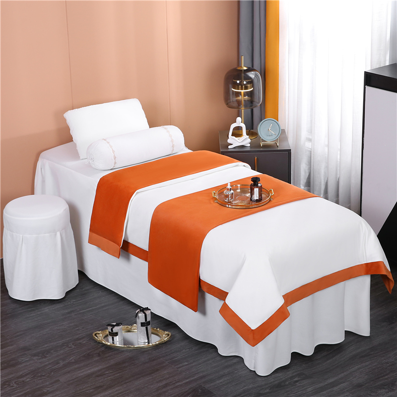 高端加厚美容按摩床罩四件套简约欧式纯白色冬季美容院床裙可定做