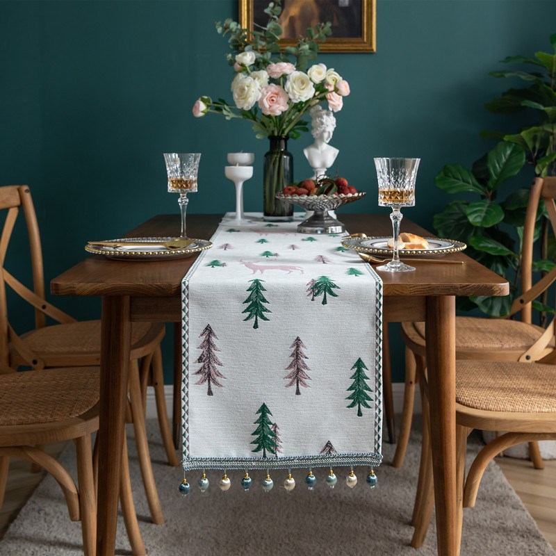 Modern Simple Table Runner Christmas ChenMille Tassel Househ
