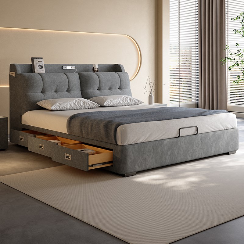 意式多功能布艺床双人储物高箱带抽屉软包床小户型主卧床头收纳床