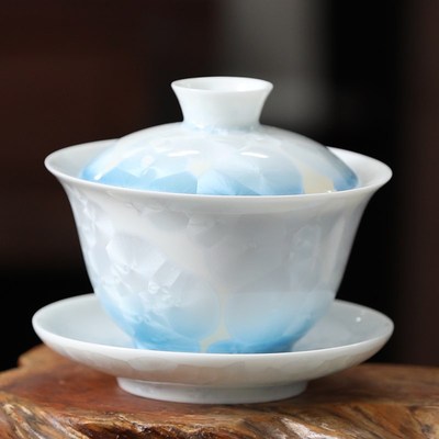 高温结晶釉窑变盖碗三才新款茶杯茶碗大号陶瓷茶具泡茶碗三炮台