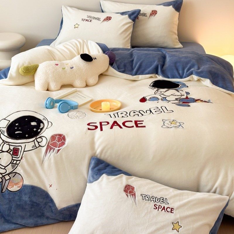 类卡通宇航员四件冬季加厚珊瑚绒儿童男孩床上被,床上用品,床品套件/四件套/多件套,淘宝优惠券,粉丝福利购,淘宝优惠卷