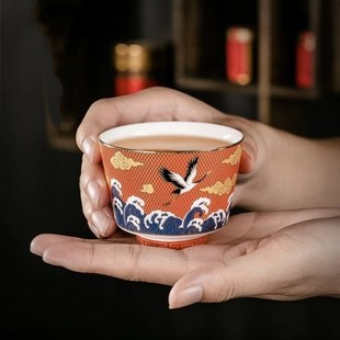 新款珐琅彩茶杯单个高档陶瓷人杯家用大号功夫茶具品茗杯喝茶盏