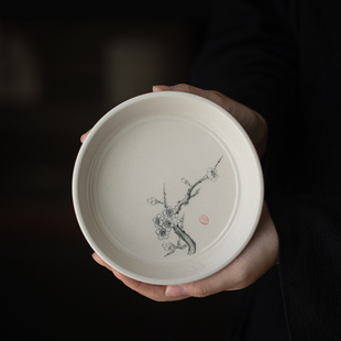 干泡台家用储水小茶盘陶瓷手K绘草木灰养壶托壶垫茶 小号壶承日式