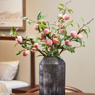 高档仿真桃子枝水蜜桃寿桃水果假干树枝果实装饰艺客厅