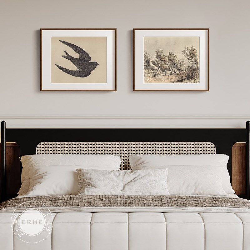 燕归来中古风卧室装饰画法式复古艺术玄关挂画素描风景客厅餐厅画