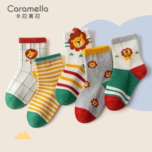 caramella男童袜子秋冬款棉可爱卡通宝宝袜子中筒儿童袜地板袜