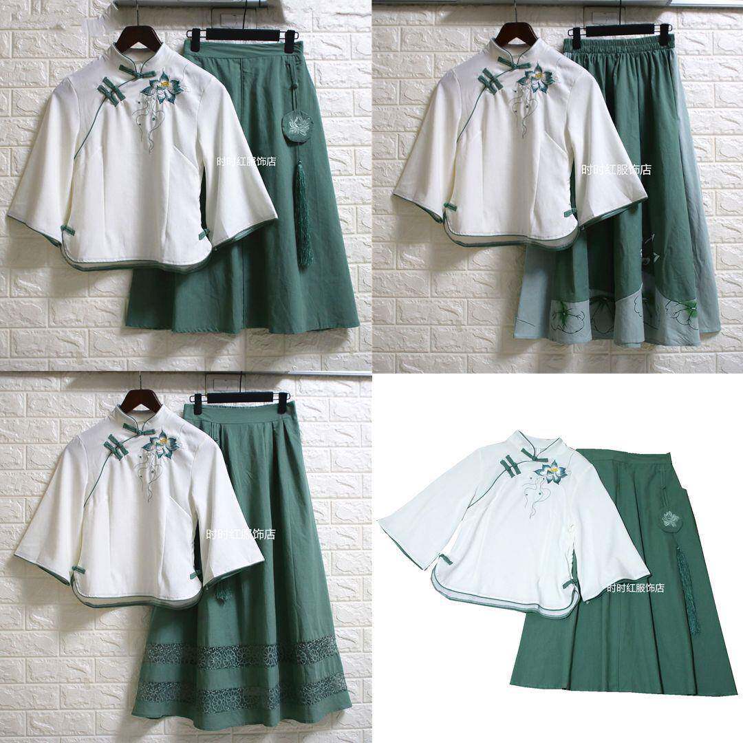 民国风汉服 2024夏季新款民国风棉麻汉服文艺复古女套装民族服饰