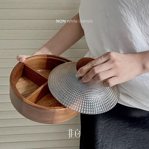 中古风实木干果盘子家用客厅木质首饰盒桌面分格收纳盘糖果盒精致