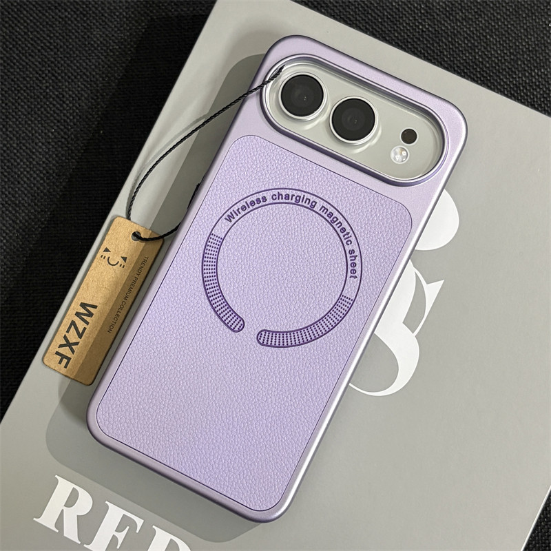 wzxf高品质荔枝纹适用荣耀500pro手机壳新款磁吸大孔紫色honor500por轻奢高级感皮纹贴皮硬壳商务男女保护套