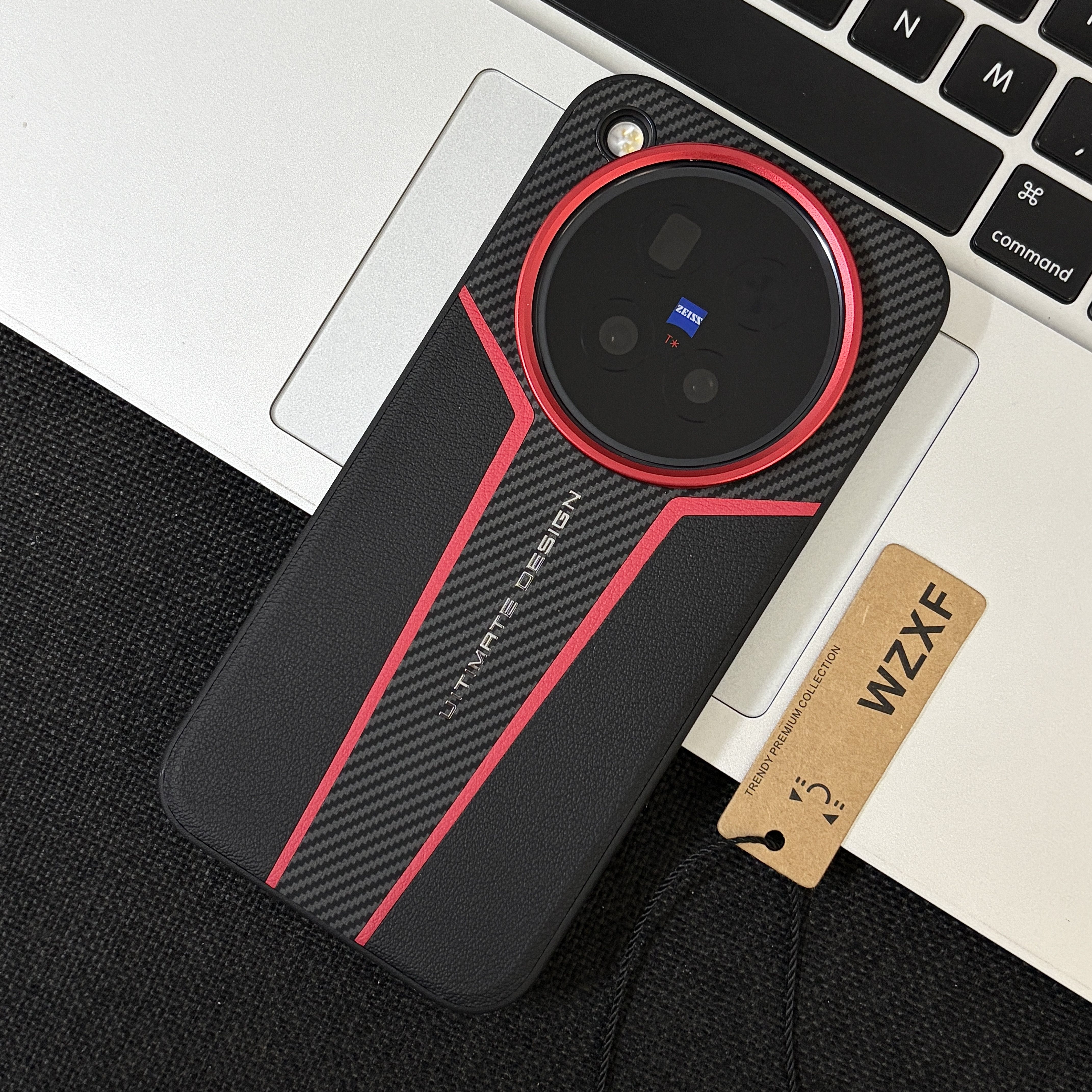 wzxf碳纤维纹红框大孔手机壳适用vivox500pro/x500promax新款软边硬壳凯夫拉纹pormax皮纹黑色高级感保护套男