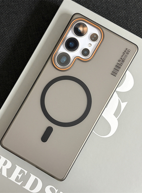 wzxf柔纱冰雾适用三星s25ultra手机壳新款大孔s24plus磁吸硬壳s23+透明磨砂edge高级感s25fe保护套女男款黑色