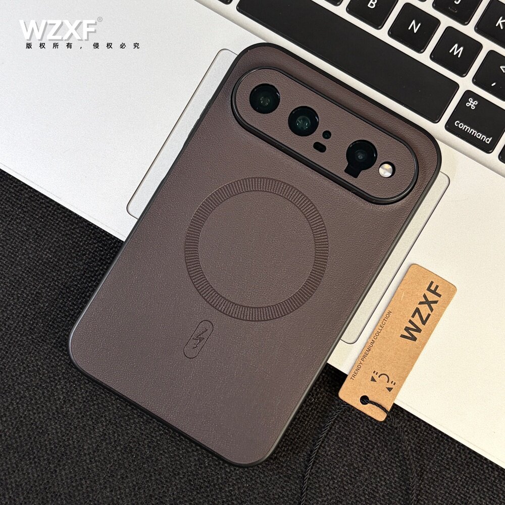 高品质棕色素皮磁吸手机壳适用华为PuraXView/pxv新款阔直屏皮纹轻奢商务高级感全包防摔保护套男女皮质软边