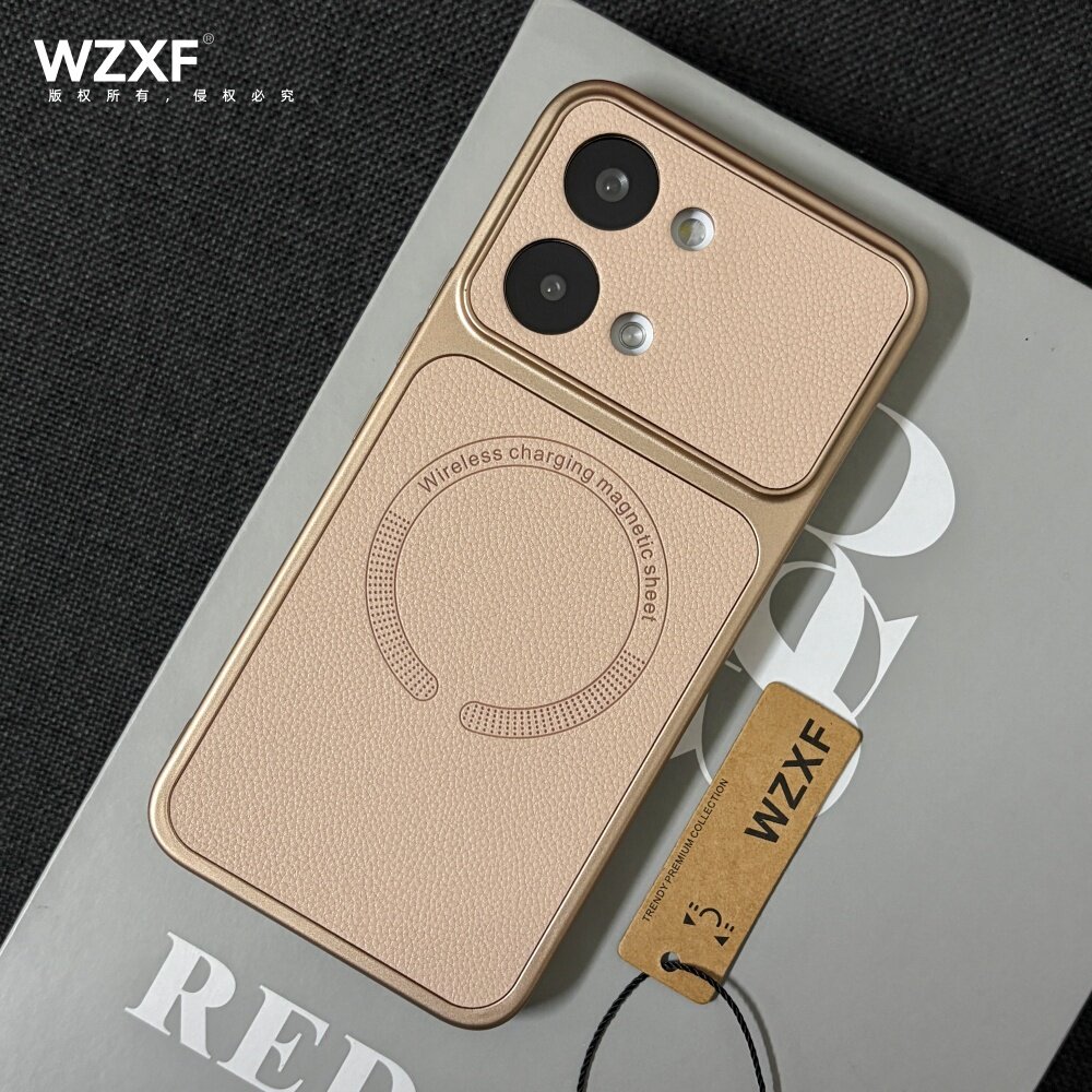 wzxf软胶荔枝纹磁吸皮纹适用红米Turbo5max手机壳新款金色turbo5防摔全包磨砂肤感高级感保护套女男外壳时尚