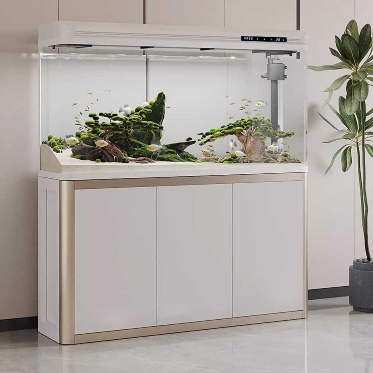 豪华鱼缸水族箱大中小型客厅家用玻璃懒人免换水生态带底柜落地金