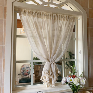 美式 北欧纱帘窗纱罗马帘提拉帘升降帘窗帘免打孔魔术贴隔断帘头