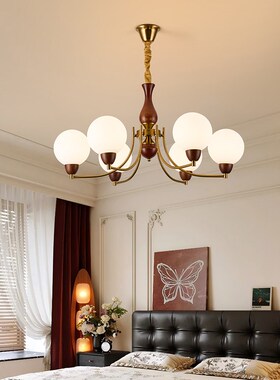 新中式客厅吊灯美式复古南洋创意个性胡桃木大厅护眼木艺灯具J535