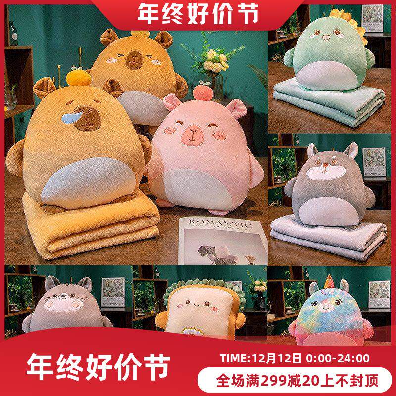 卡通二合一抱枕毯两用暖手公仔毛绒盖腿神器午睡枕HOT可爱life