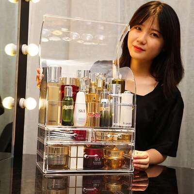 化妆品收纳盒透明抽屉式桌面面膜收纳梳妆台化妆刷化妆盒收纳柜