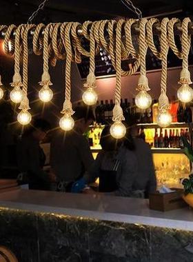 loft复古铁艺创意个性工业风酒吧台餐厅服装店咖啡厅麻绳水管吊灯